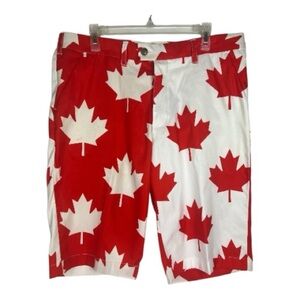 Loudmouth Sz 36 Canada Golf Shorts in Red and White **FLAWED**